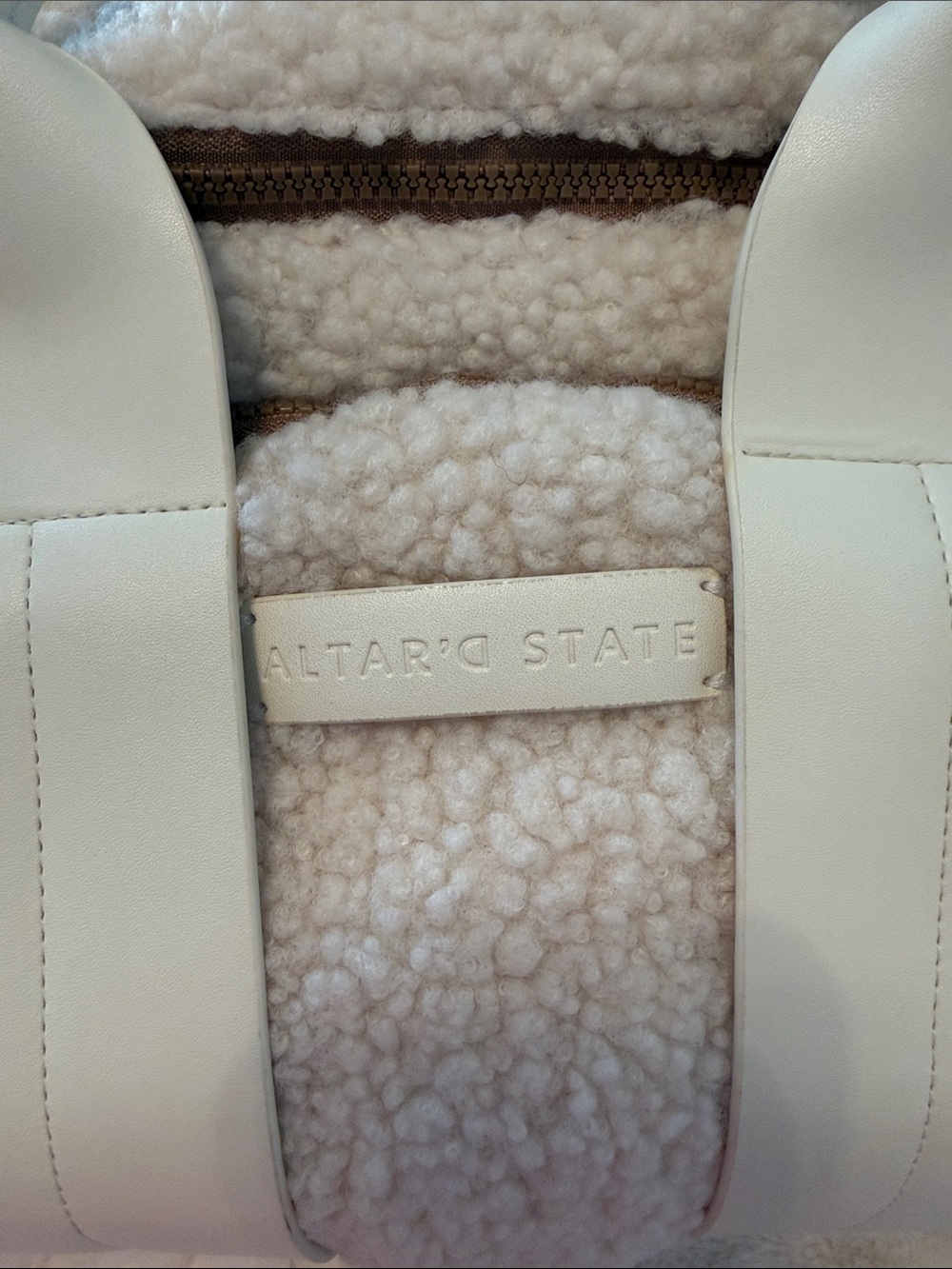 Altar'd State Camel Sherpa Duffel with Cream Trim - Picture 4 of 10